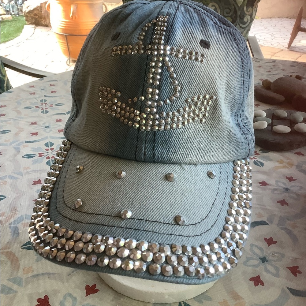 Rhinestone Anchor Embellished Baseball Cap - Light Blue